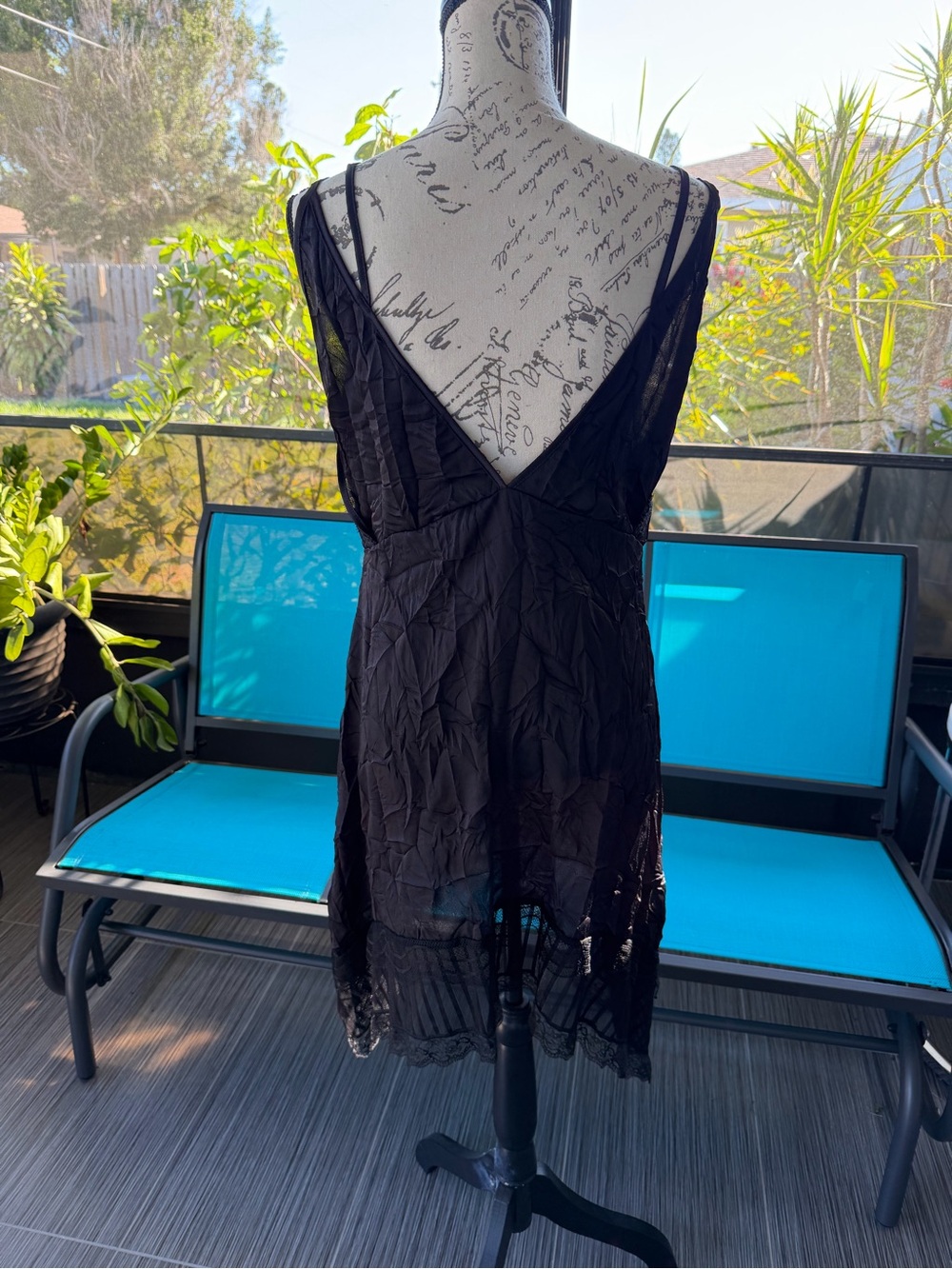 Zara Black Lace-Trim Crinkle Asymmetrical Dress NWOT - Picture 4 of 6
